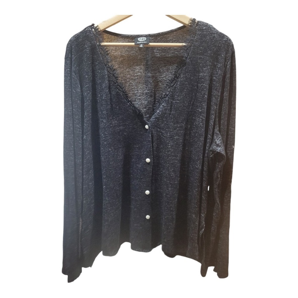 Bobeau Women's 1X Black & Gray Marled Knit Cozy Long Sleeve V-Neck Cardigan